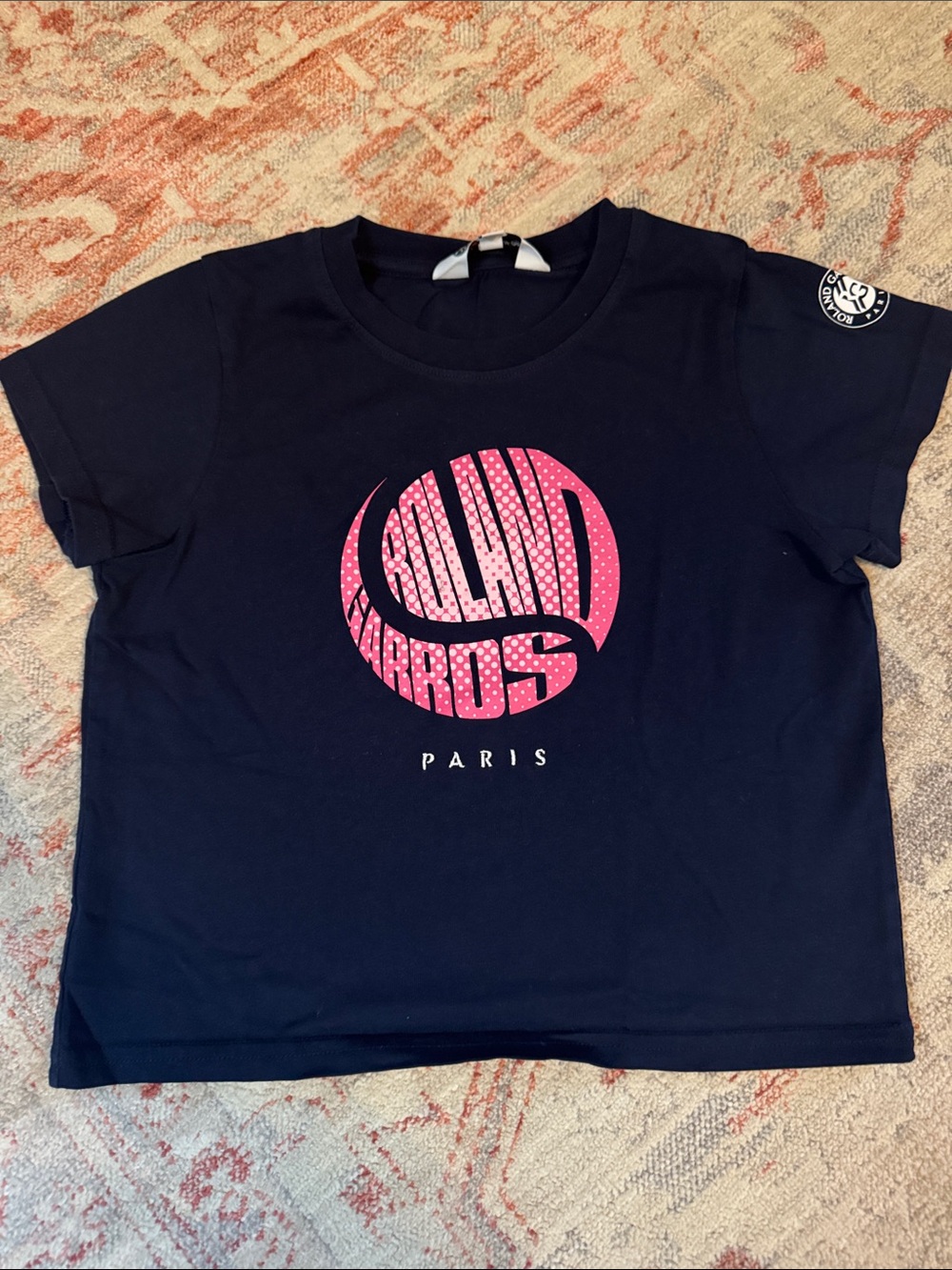 Official French Open Kids Navy Short-Sleeve Tee with Pink Logo - Paris